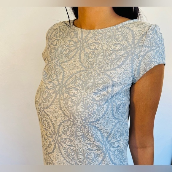 XS Halogen embroidered short sleeve blue and white, detailed zipper back dress - Picture 6 of 15